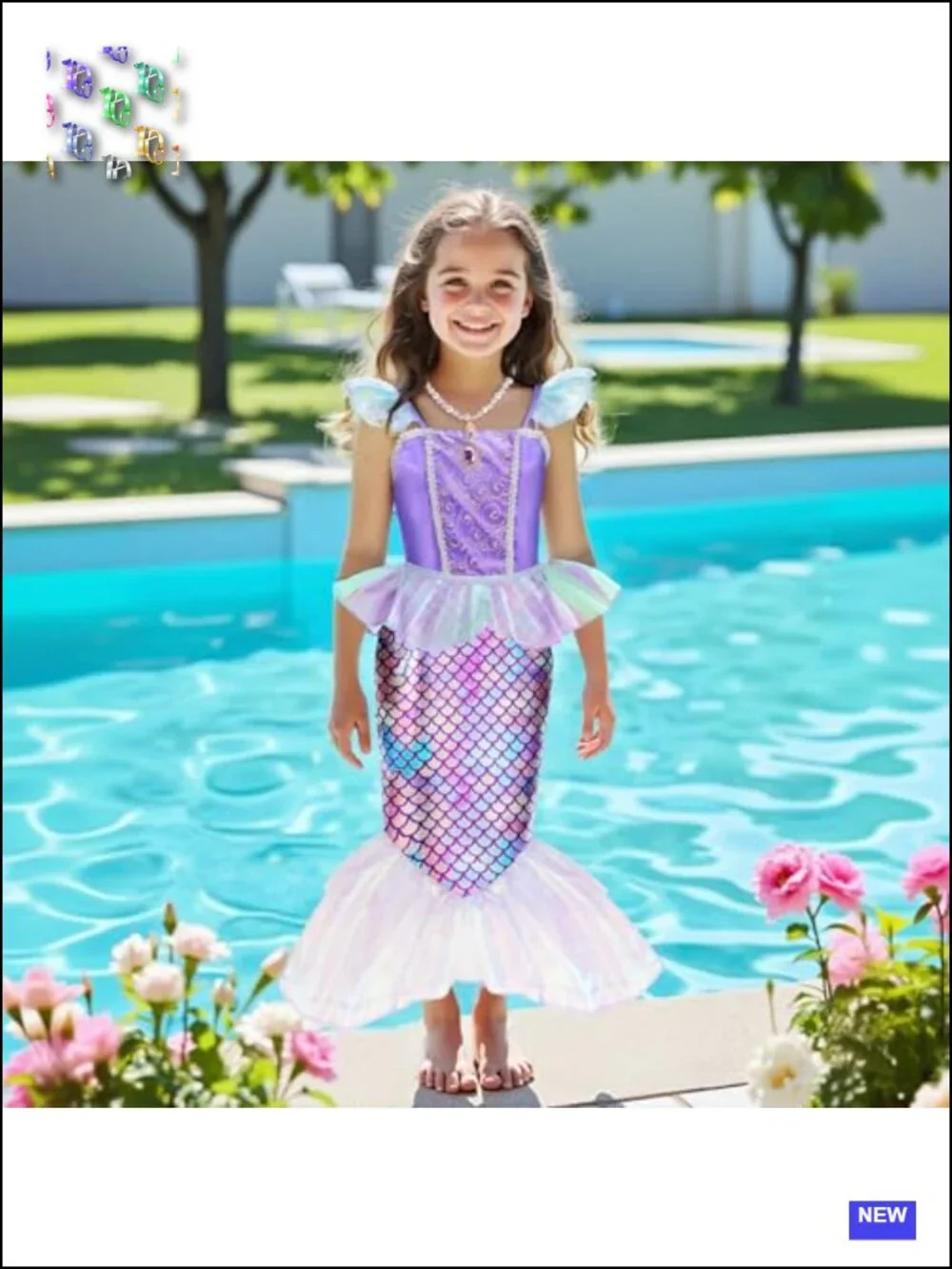 Mermaid Princess Dress Up Costume for Girls 3-10 with Accessories, Polyester